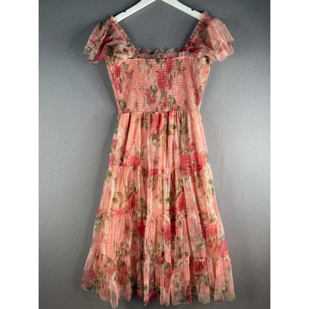 Baltic Born Clementine Tulle Dress Women XL Pink Floral Smocked Midi Cottage NEW - Picture 10 of 10